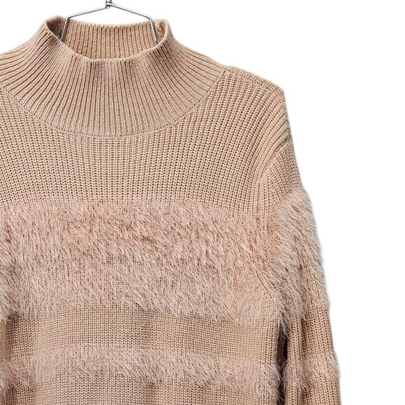 Calvin Klein Women's Eyelash Puff Knit Long Sleeve Mock Neck Beige Pink Sweater - Picture 4 of 8